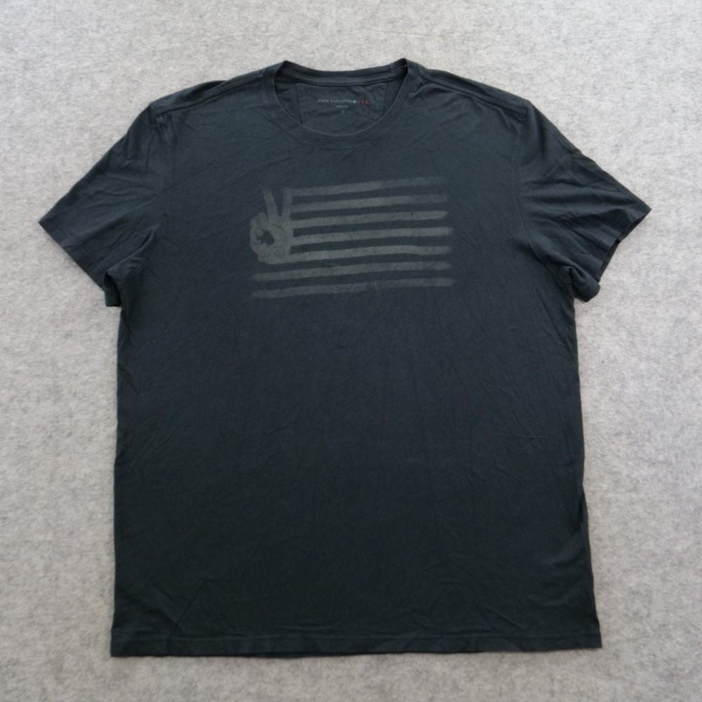 John Varvatos Shirt Mens 2X XXL Black Peace Sign American Flag Graphic Tee Crew
